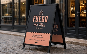 Caballete de acera A-frame doble cara para fachada de comercio y restaurante