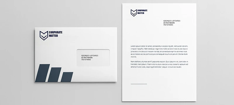 Papel de carta y sobre con la identidad visual de una empresa