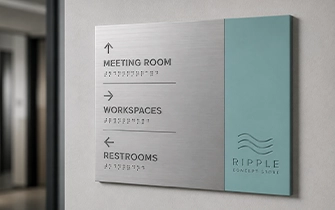 Señalética táctil y accesibilidad con braille para halls y oficinas