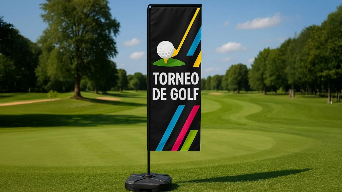 Bandera publicitaria y PLV para un evento