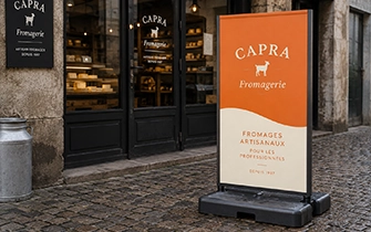 Soporte para carteles de exterior robusto con base lastrada para fachada y terraza