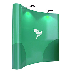 Stand pop-up curvo con tela tensada para feria profesional