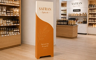 Tótem de cartón ligero autoportante de 180 a 220 cm para animación de tienda