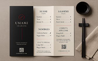 Tríptico para carta de restaurante, formato manejable