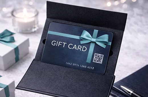 Estuche a medida con troquel especial para tarjeta regalo marca