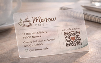 Tarjeta de visita transparente para comercio o concept store